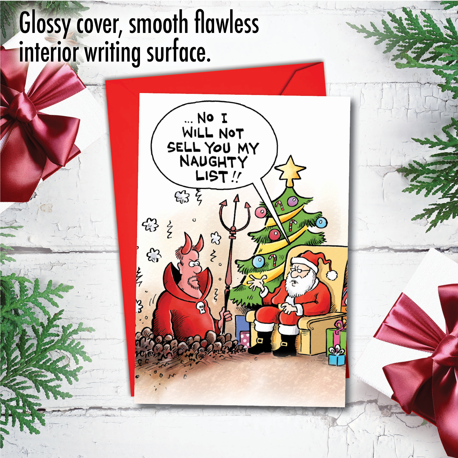 thumbnail interactive-video image 1 of Funny Christmas Card: Santa's "Naughty List" Sh-t List - With Envelope 1 of 6