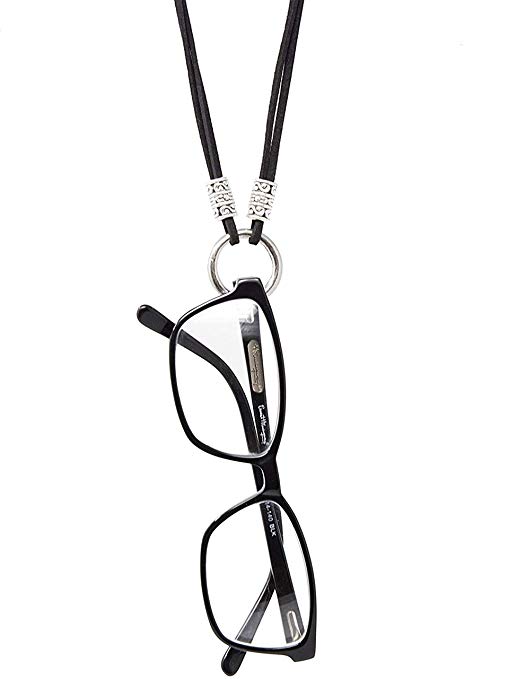 Eyeglasses Holder Loop Necklace Leather for Men and Women Free Pouch