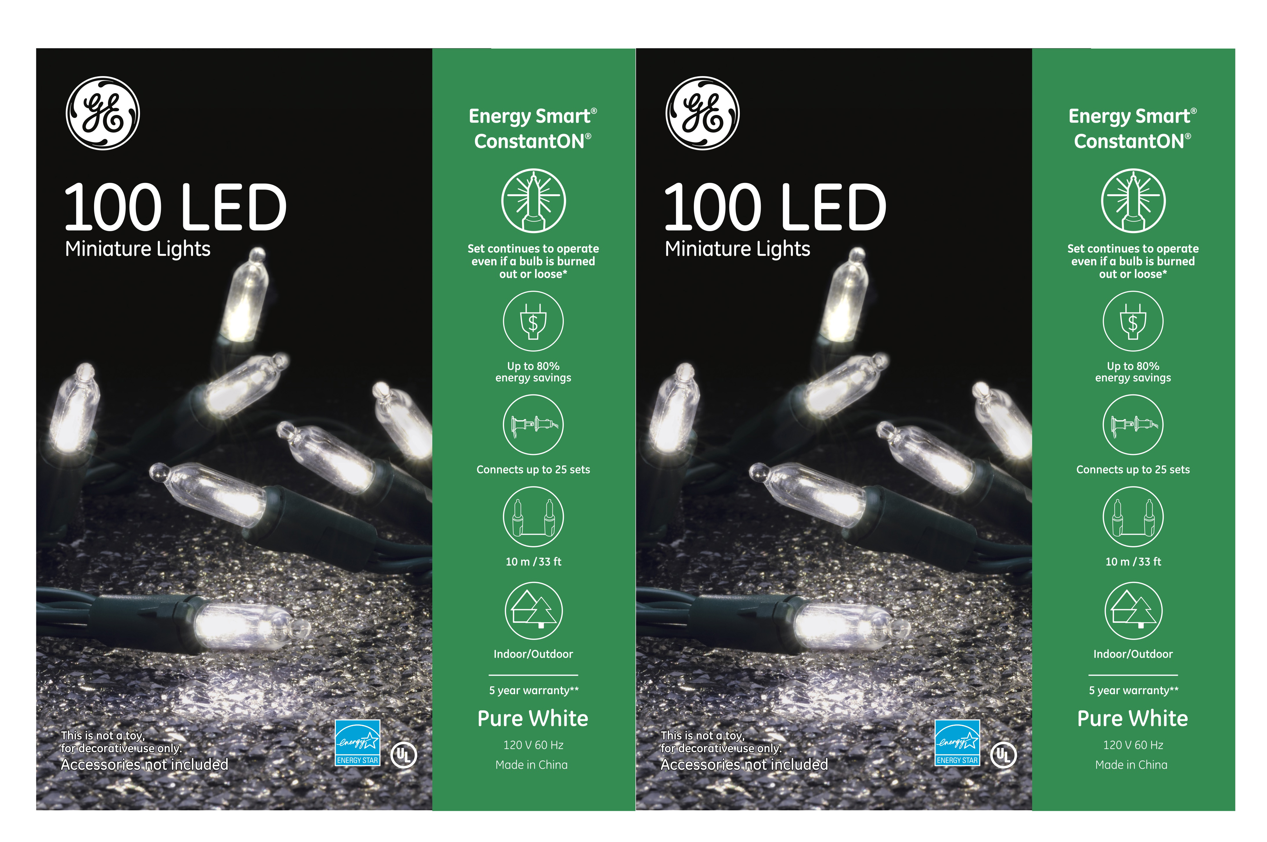 GE Energy Smart Colorite Miniature LED 100Light Set Holiday, Party, White, 2pk 3993001214 eBay
