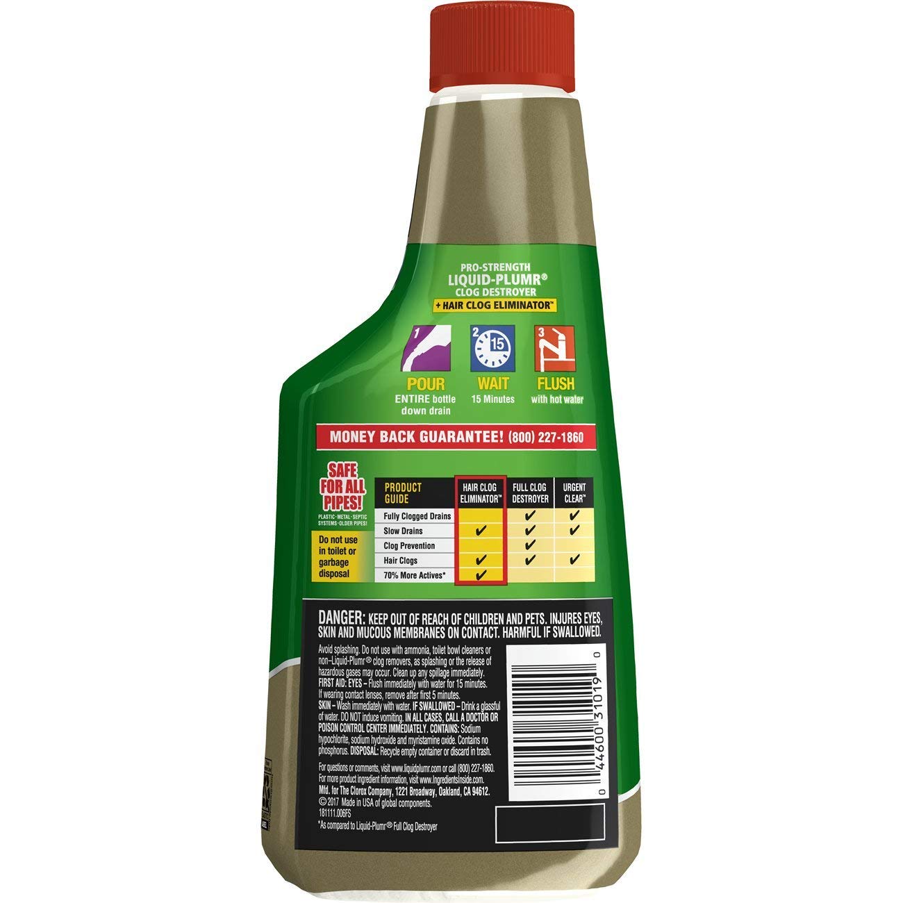 LiquidPlumr ProStrength Clog Remover, Hair Clog Eliminator, 16oz, 4