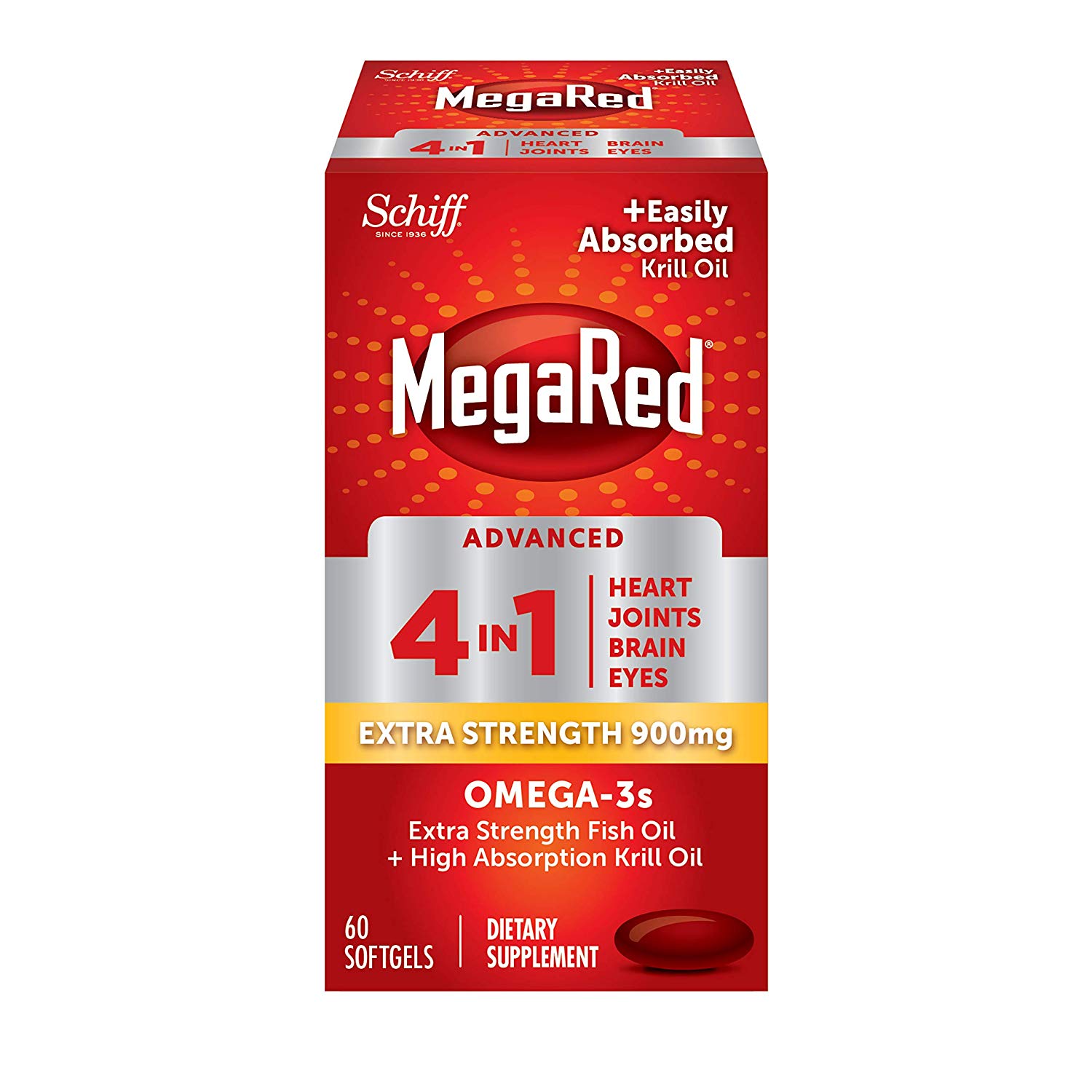 MegaRed Advanced 900mg Omega3 Krill Oil 4in1 Softgels, 60 ct. NEW