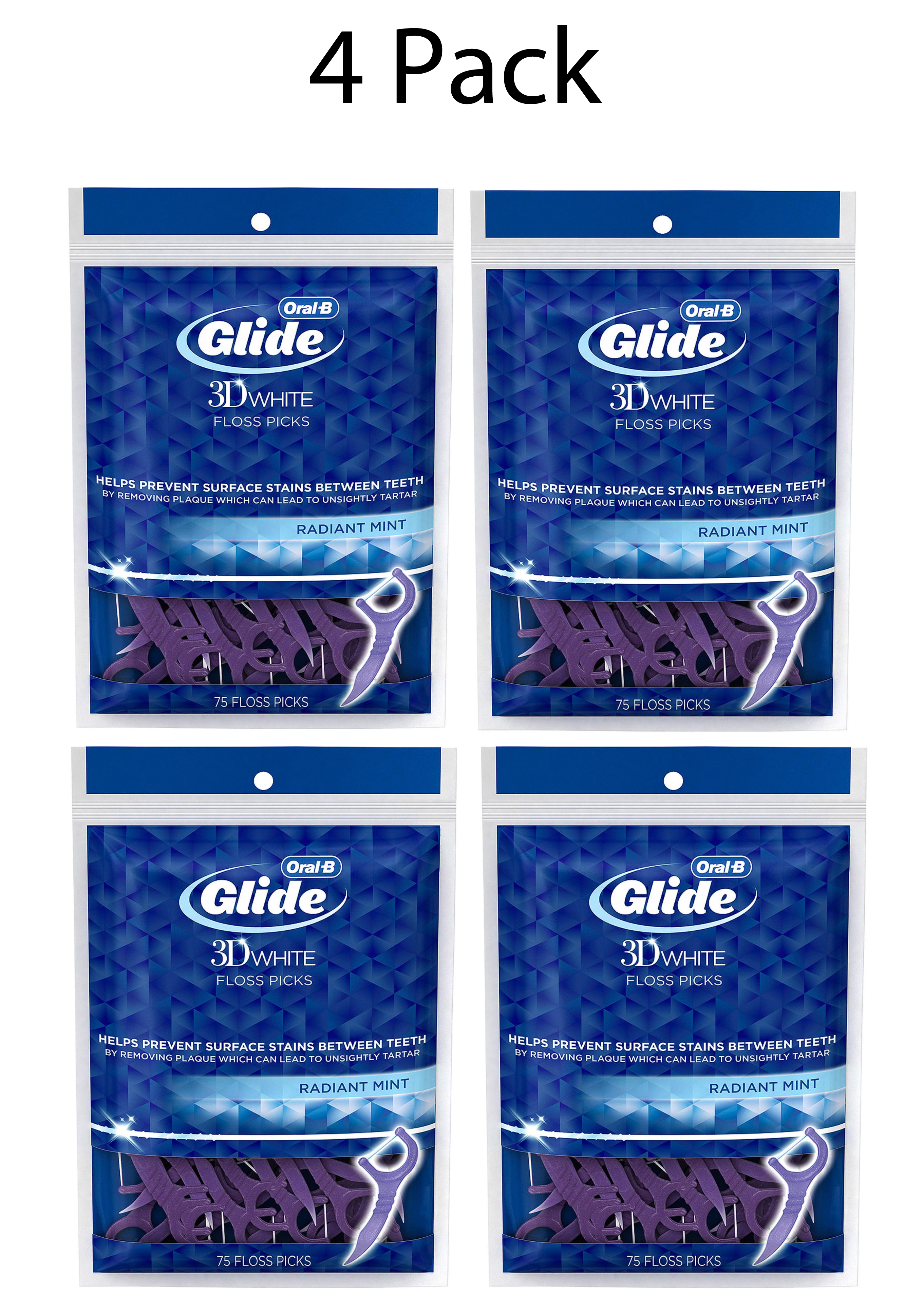 Oral-B Glide 3D White Radiant Mint Flavor Floss Picks, 4 Pack, 75 Count