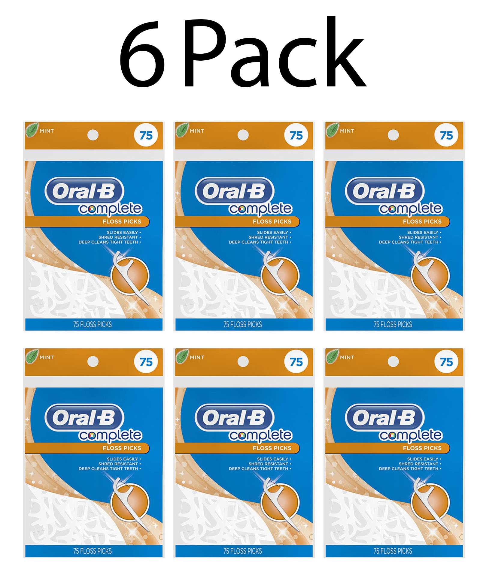 Oral B Complete Floss Picks, Mint, 75 Count, 6 Pack 410101298 eBay