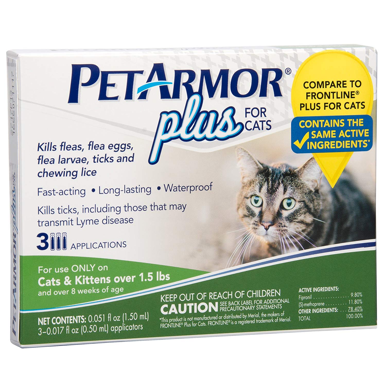 PETARMOR Plus for Cats, Flea & Tick Prevention, w/Topical Flea