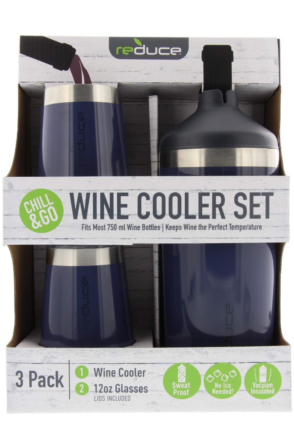 Reduce Wine Cooler Set, Wine Bottle Cooler w/ 2 Insulated Wine Tumblers